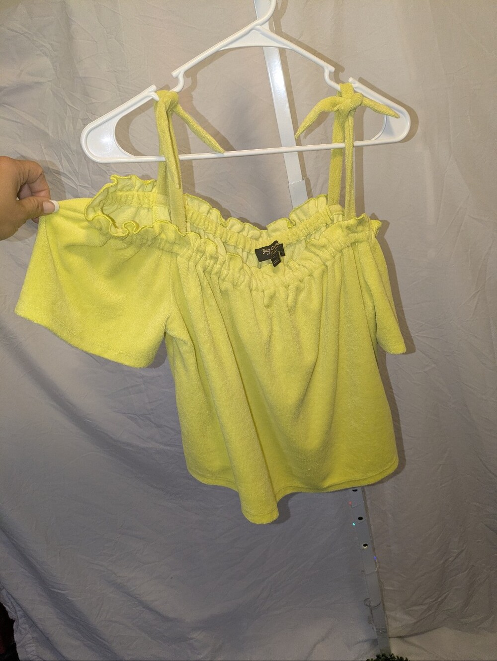 Juicy Couture Black Label Neon Lime Terry Cloth Cold Shoulder Top Size M